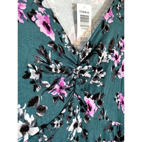 Torrid Dress 22 Green Midi Floral Cold Shoulder Feminine Tropical Retro Boho 80s - Picture 7 of 15